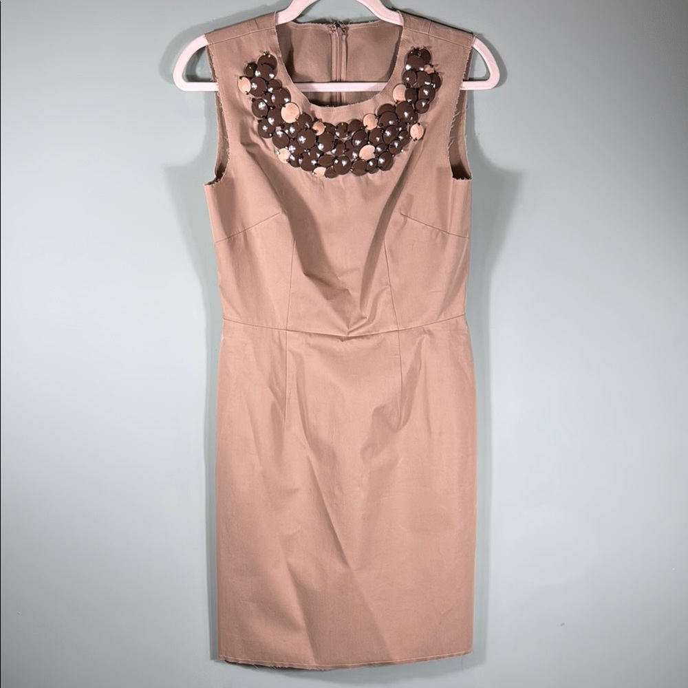 Alberta Ferretti Tan Sleeveless Dress with Floral Accents